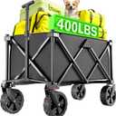 BEAU JARDIN Collapsible Folding Wagon Cart with Big Wheels Foldable Cart with 400LBS Capacity Utility Lightweight Wagon Heavy Duty Grocery Cart for Camping Garden Outdoor Fishing Sports Shopping Black