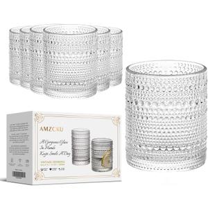 Amzcku Vintage Drinking Glass Set of 6 Kitchen Glasses Cup13 OZ for Water Cocktail Milk Juice and Beverage.
