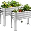 Land Guard 2 Pack Galvanized Raised Garden Bed with Legs & Wheels, 361232in Metal Elevated Raised Planter Box for Backyard, Patio, Balcony, 300lb Capacity, Silver