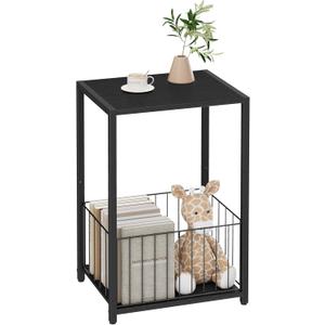 Side Table with Magazine Holder, Record Player Stand with LP Shelf, End Table for Living Room, Bedroom, or Bedside, Easy Assembly, 11" D x 16.9" W x 23.6" H, Black