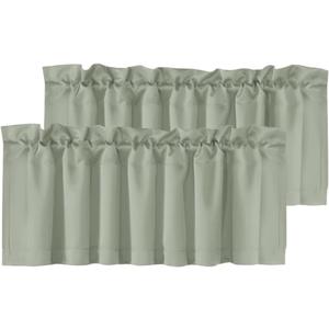 H.VERSAILTEX 2 Panels Blackout Valances for Small Windows Thermal Insulated Short Curtains Privacy Decorative Rod Pocket Shade for Kitchen/Living Room/Cafe/Bathroom/Laundry,52" W x 18" L,Sea Grass