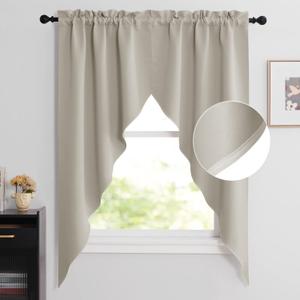 NICETOWN Country Kitchen Curtains - Thermal Insulated, Room Darkening Rod Pocket Swag Curtains for Living Room & Bathroom, 1 Pair, 36" x 63" x 18" per Panel, Natural