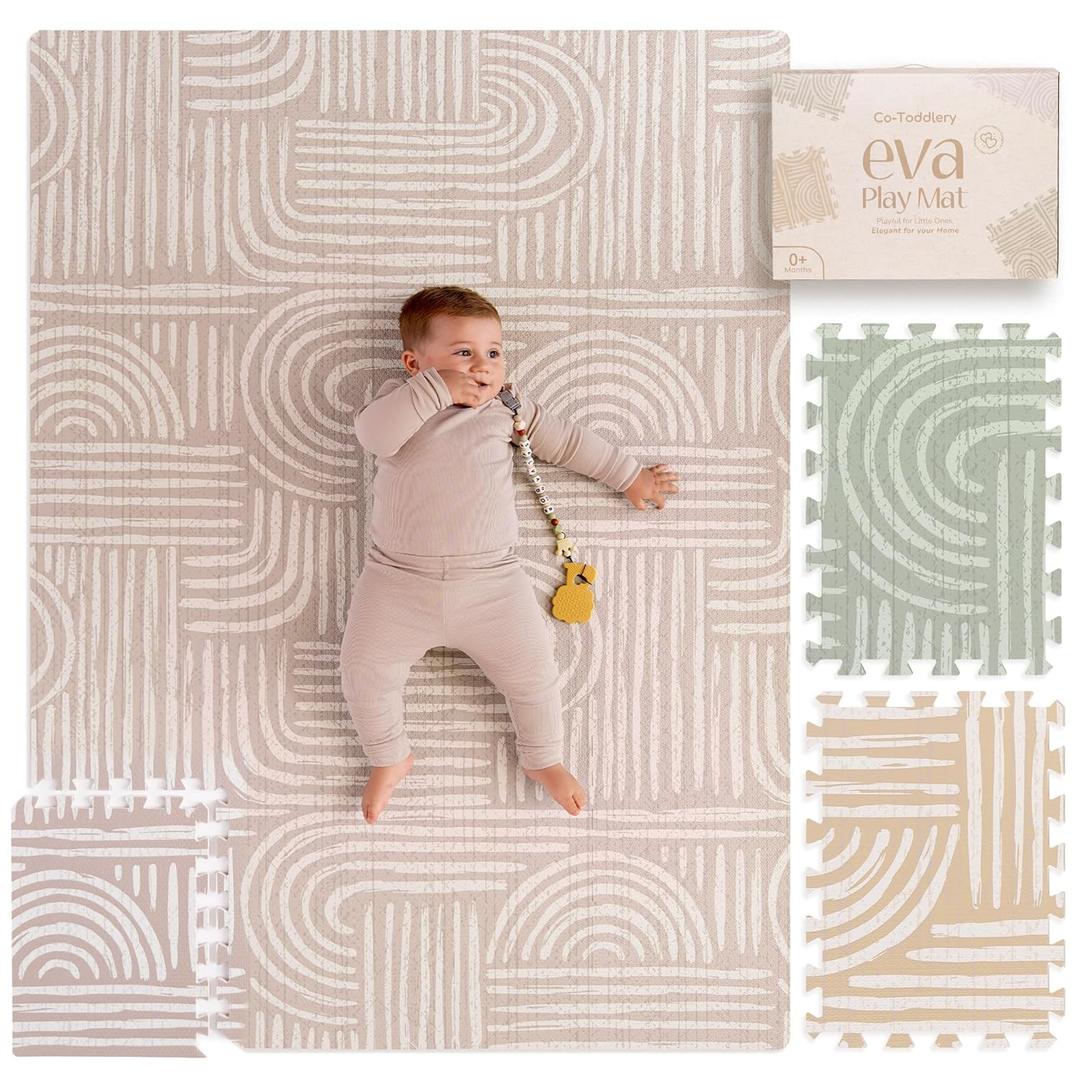 Baby Play Mat Premium Foam Playmat for Babies & Toddlers, 67" x 48", Neutral Modern Look, Easy-Clean & Non-Toxic, Decor-Friendly Baby Floor Play Mat for Any Room. Co-Toddlery