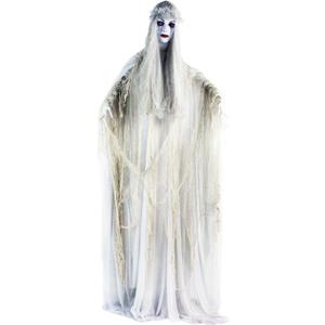 Haunted Hill Farm Life-Size 5.7-Ft Scary Ghost Bride, Halloween Animatronic with Touch Activated Lights and Sound, Battery Operated Indoor or Covered Outdoor Decorations, Creepy Prop