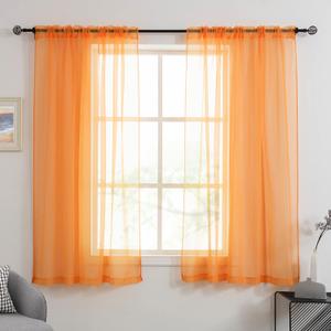 HUTO Orange Sheer Curtains 54 inches Long for Bedroom Top Rod Pocket Sheer Window Panels Curtains for Nursery Living Room 52 by 54 Inch Length Set of 2