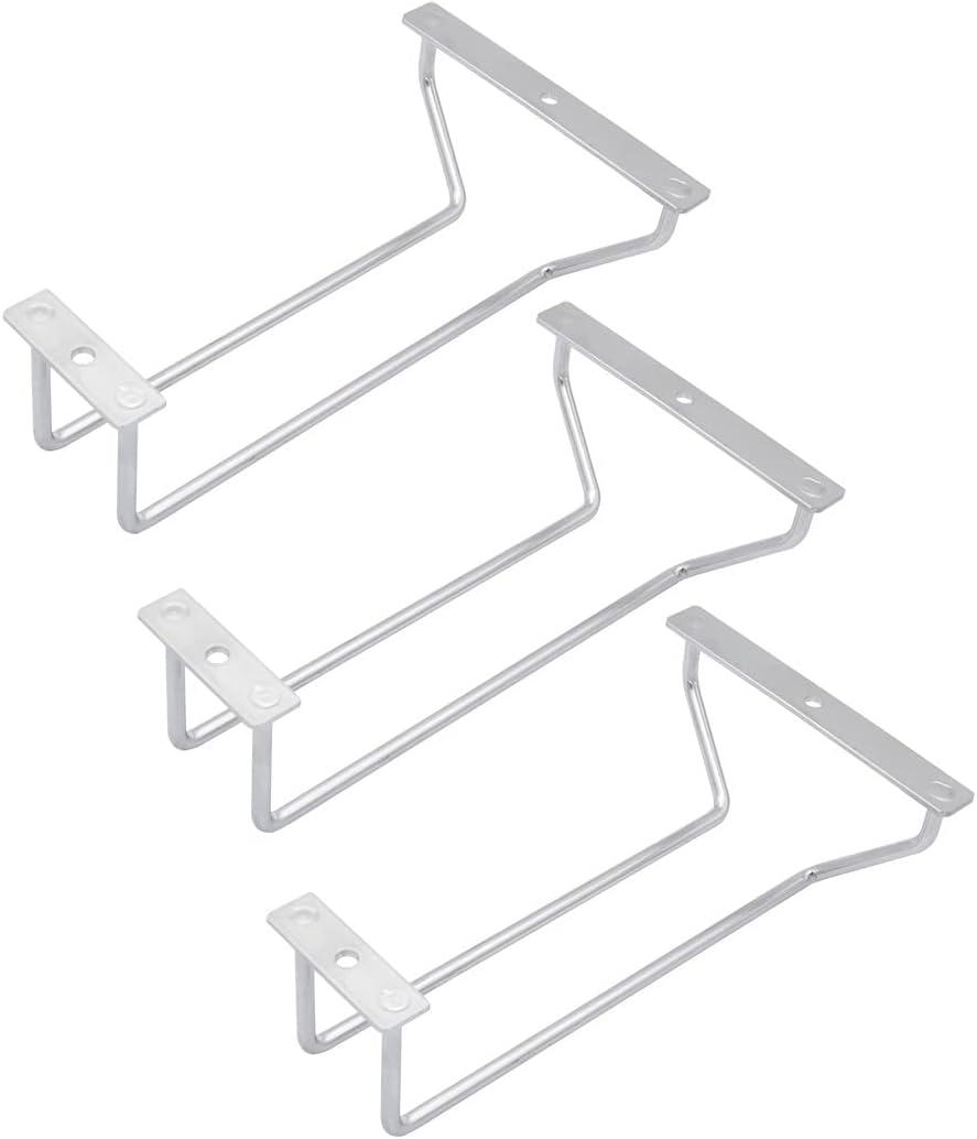 7-Inch Wine Glass Rack, Under Cabinet Wine Glass Holder Stainless Steel Stemware Rack for Cabinet Kitchen Bar (1 Rows, 3 Pack) (Silver)