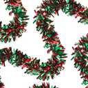 50Ft Christmas Tree Tinsel Garland Decorations, Red and Green Christmas Metallic Twist Garland Hanging Decorations for New Year Party Birthday Holiday Indoor Outdoor Supplies