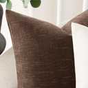 Foindtower Set of 2 Soft Textured Chenille Throw Decorative Pillow Covers Square Accent Solid Cushion Cover Cozy Neutral Farmhouse Pillow Case for Couch Sofa Bedroom Living Room 26x26 Inch, Chocolate