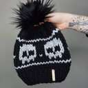 Longretve Skull Knit Brown Pom Pom Black Beanie Alpha One Size