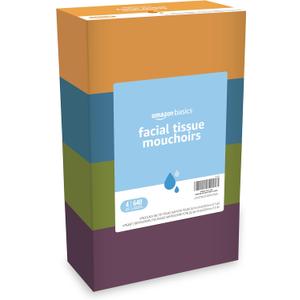 Amazon Basics Facial Tissue, 2-Ply, 160 Tissues per Box, 4 Boxes (640 total) (Previously Solimo)