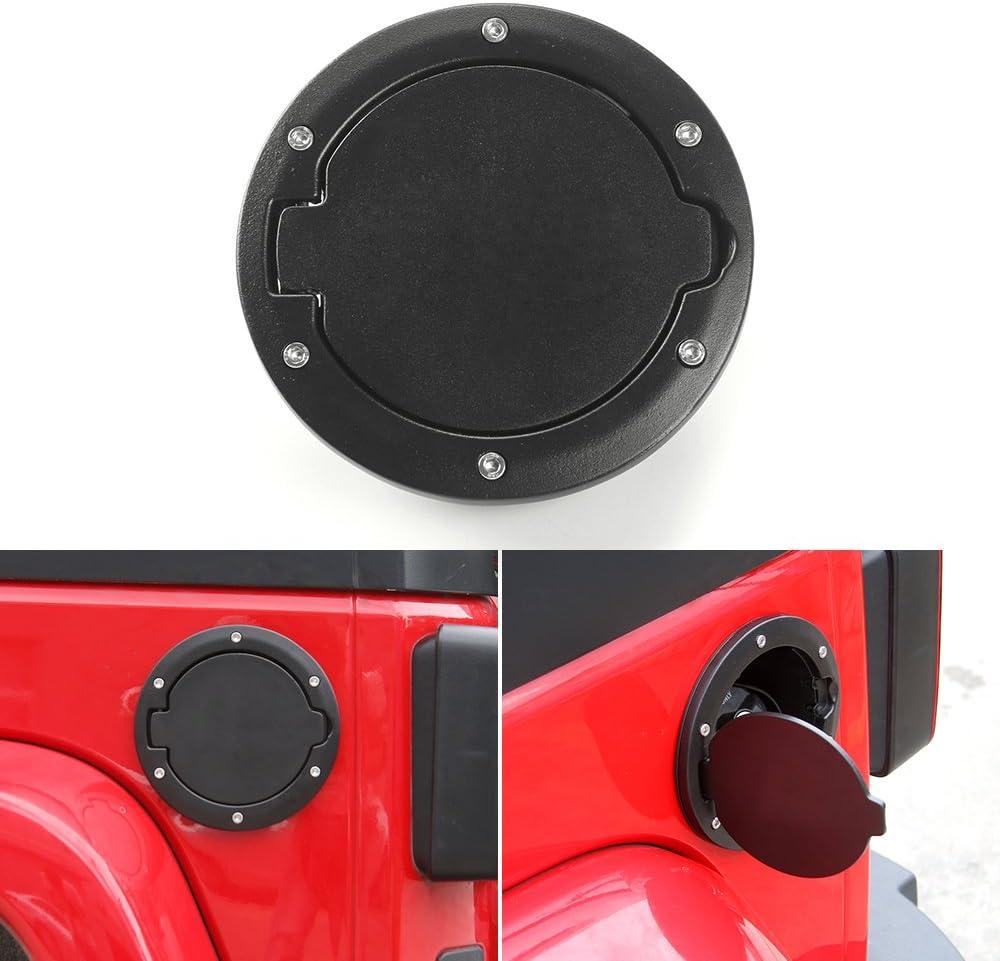 JeCar Aluminum Gas Cap Fuel Filler Door Cover for Jeep Wrangler 2007-2018 JK & Unlimited Accessories (Black)