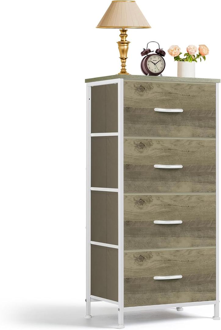 4 Drawers Dresser for Bedroom Fabric Storage Tower with Wooden Top, 11.8"D x 17.7"W x 37.4"H