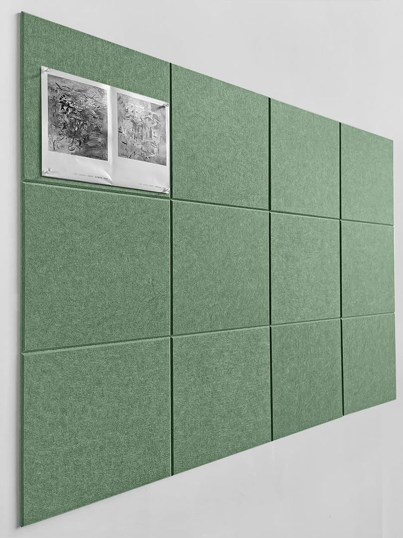 Green Bulletin Board | Large Cork Boards Alternative for Walls | Felt Cork Board for Office, Home & Classroom | Green Office Classroom Supplies | Felt Wall Tiles (12-Pack) | Forest Green 11.8" x 11.8