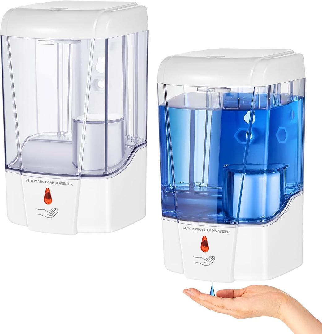 Hushee 2 Pcs Automatic Soap Dispenser Touchless Sensor Hand Sanitizer Dispenser Wall Mount 23.7 Oz/ 700 ml Hand Sanitizer Pump Battery Operated for Offices Kitchen Bathroom Hotel Restaurant, White