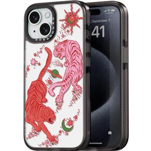 Compatible for iPhone 15 Case Cute Aesthetic - Durable Shockproof 6.6 ft Drop Impact Phone Case Cover with Funny Fashion Tiger 6.1" Black