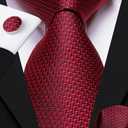 Dubulle Mens Paisley Floral Silk Tie for Men Striped Necktie and Pocket Square Cufflinks Set Wedding Business (Black and Red)