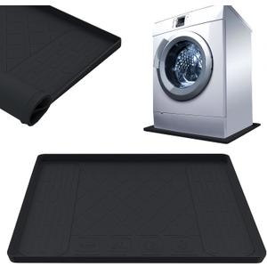 27270.79inch Washer Drain Pan Silicone Mat, Waterproof Anti-Vibration Non-Slip Washer Drip Tray, With Raised Edge Washing Machine Silicone Mat, Floor Leak Protector for Laundry RoomBlack