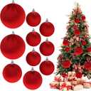 10pcs Red Velvet Christmas Ornament Balls Handmade Flocked Shatterproof Bauble for Xmas Trees Ornaments Hanging Decoration for Party Wedding Decor