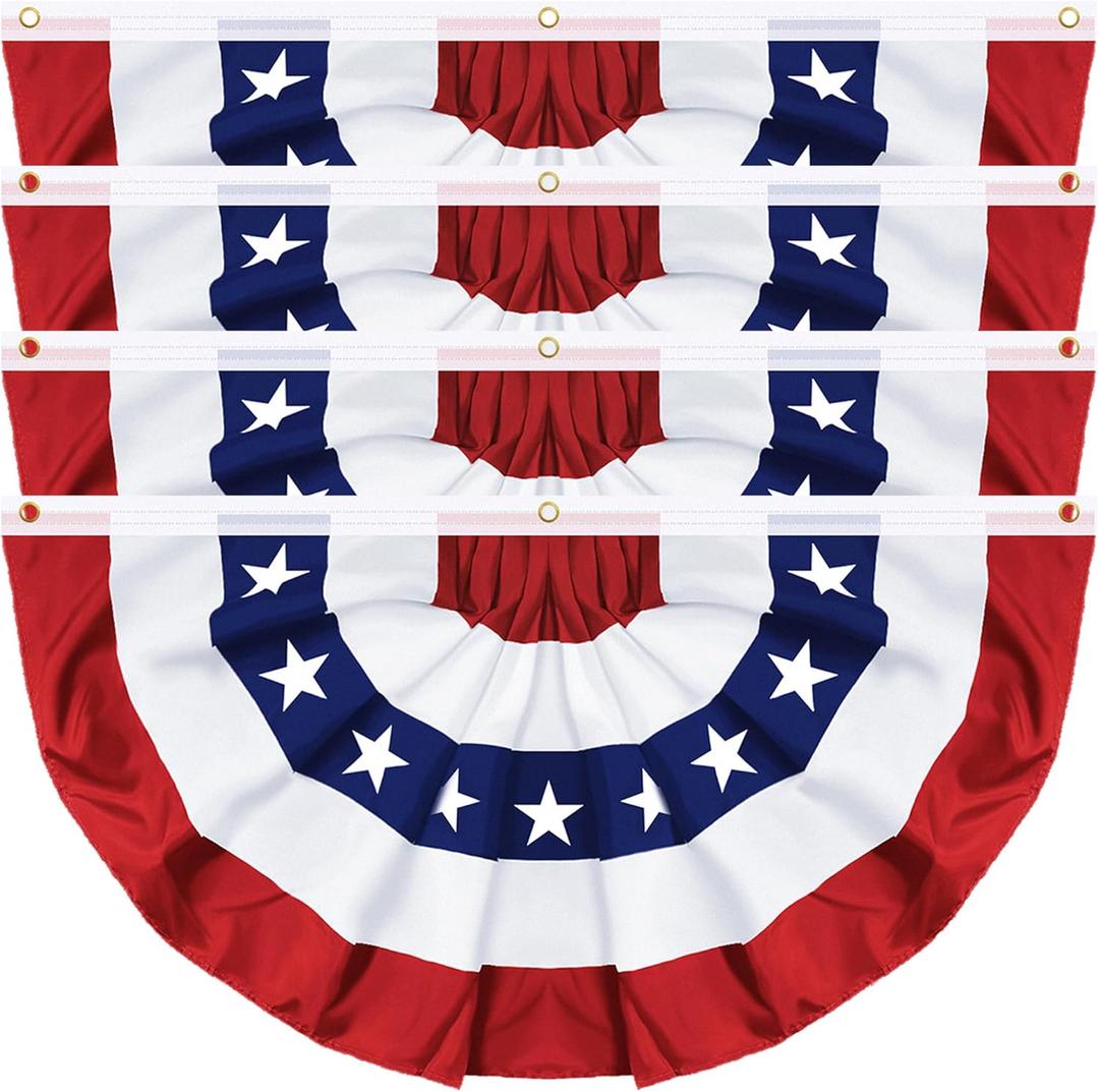 4 Pack 3x6 FT American Bunting Flag, USA Pleated Fan Flag Patriotic Half Fan Banner 4th of July Decorations Outdoor Memorial Day Decor Fourth July Independence Day Outside Red White and Blue Decor