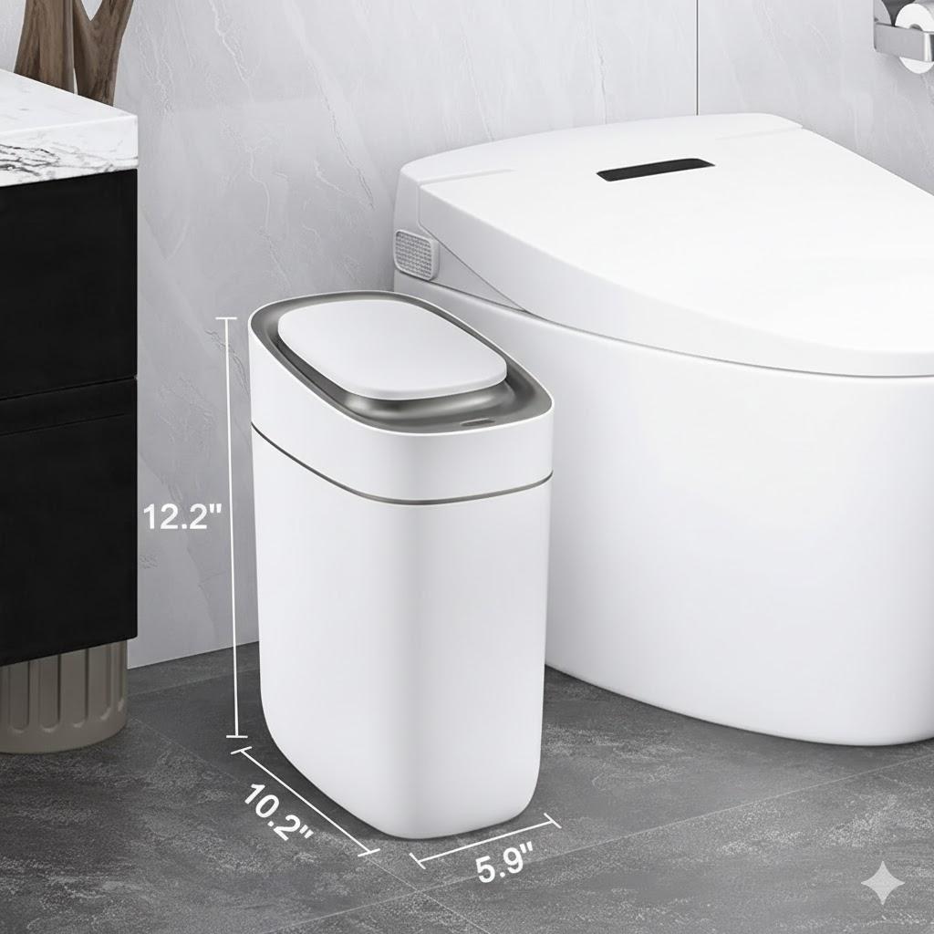 PHECO Slim Bathroom Garbage Can with Lid, 2.5 Gallon Automatic Adsorption Garbage Can, Narrow Sensor Bin, Slim Waterproof Garbage Can, Smart Waste Bin for Narrow Space (Bag Self-Absorbing