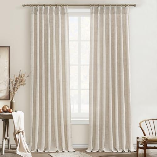 Unique Natural Linen Blend Heavy Fall Curtains 86 Inches Long for Bedroom/Living Room, Custom Pinch Pleated Track System Sheer Curtains BLACKOUT Privacy Decorative Drapes 40"x86"x2 Panels Hooks