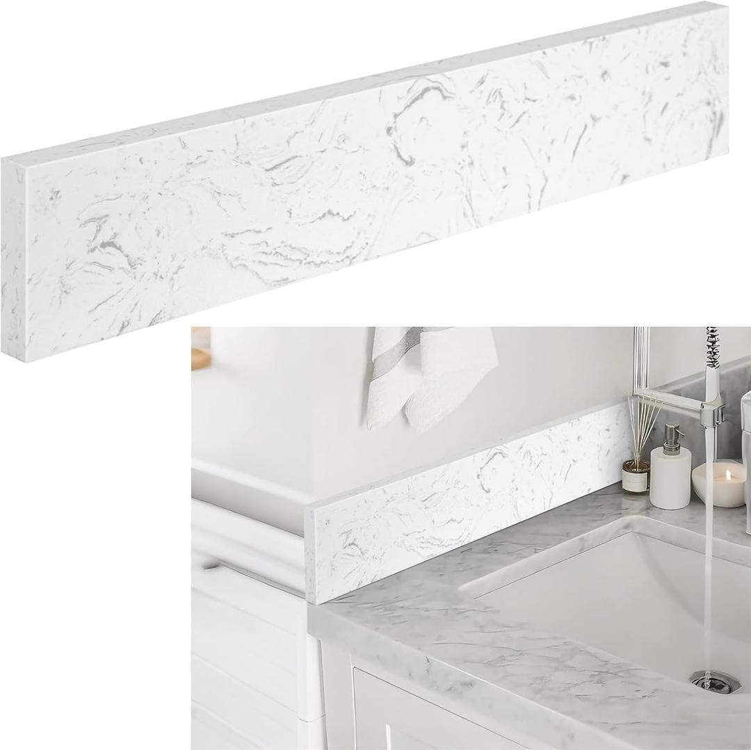 Reallnaive 1 Pcs 22" x 4" Marble Vanity Sidesplash Bathroom Vanity Backsplash Engineered Stone Side Splash for Bathroom Sink Home Decoration (Carrara White)