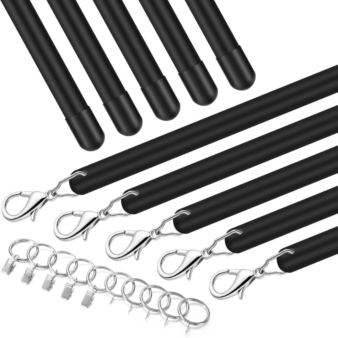 Shimeyao 10 Pack 36 Inch Acrylic Curtain Pull Wands Drapery Pull Rod Pure Black Versatile Fiberglass Blinds Wand Kits with Rings and Hooks for Opening Closing Curtains Homes Offices Window Opener