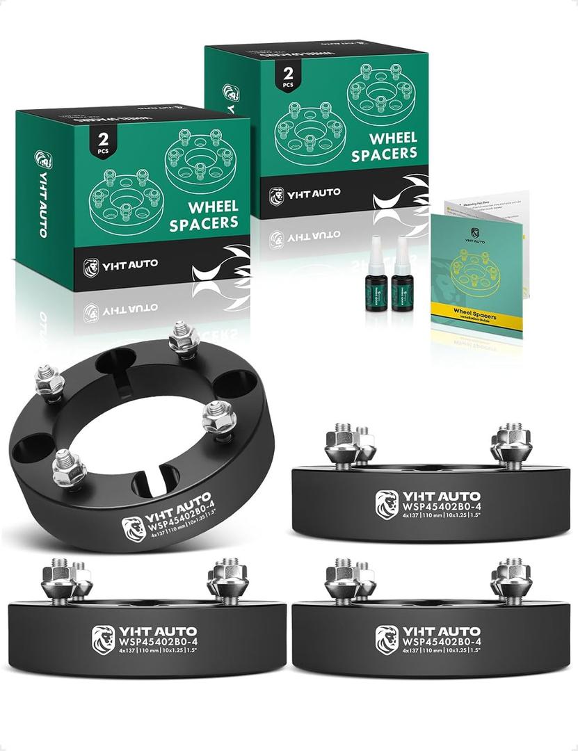YHTAUTO 4x137mm Wheel Spacers 1.5 inch Fits Bombardier, Can-Am, Kawasaki, Suzuki Models, Outlander, Commander, Renegade, Bayou, Prairie, Tire Spacers w/ M10x1.25 Studs, 110mm Center Bore 4 Lug 4PCS