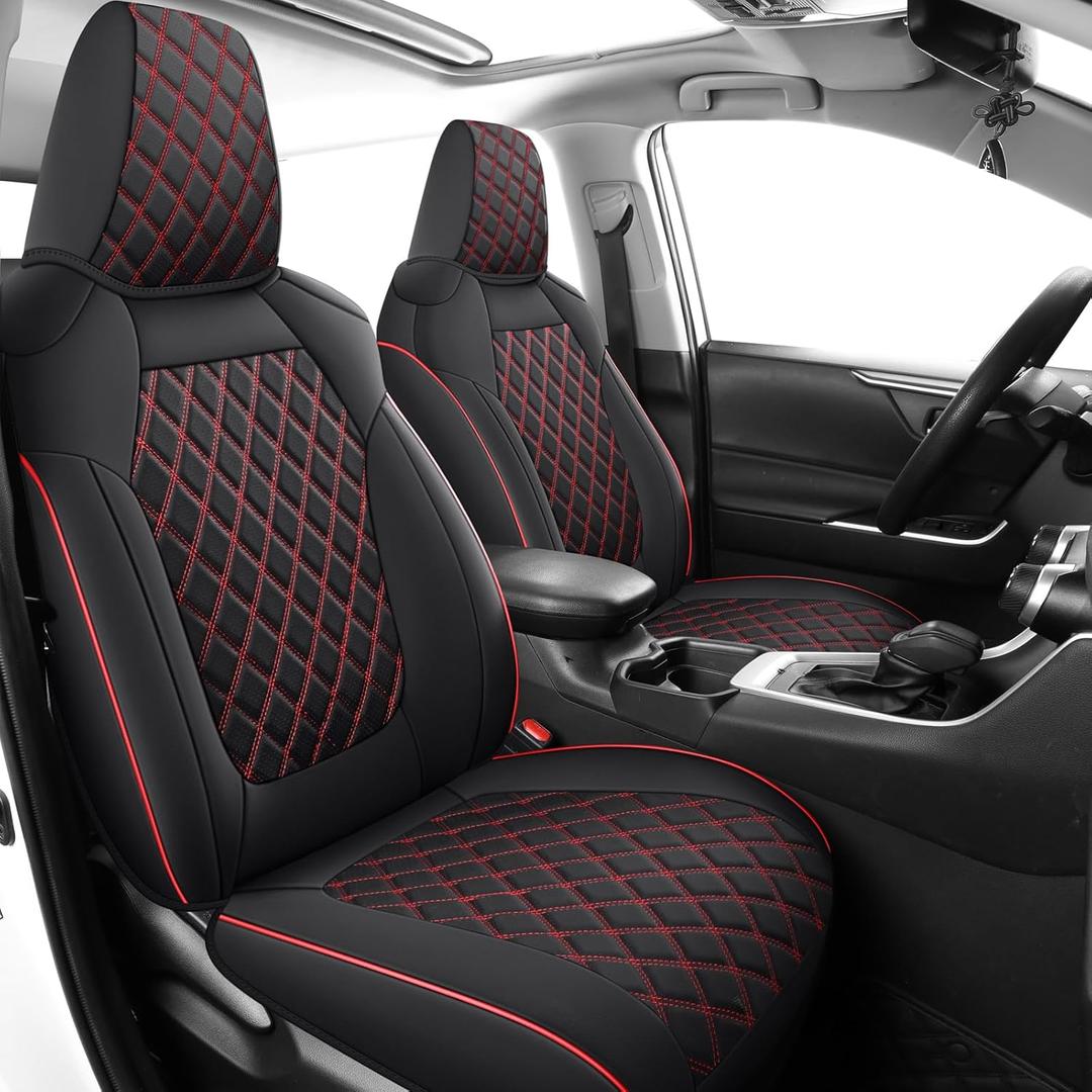 MIROZO Car Seat Covers for Toyota Rav4, Leather Rav4 Seat Covers Compatible with 2019 2020 2021 2022 2023 2024 2025 Toyota RAV4 Hybrid LE XLE Limited Seat Cover Full Set(Black and Red)