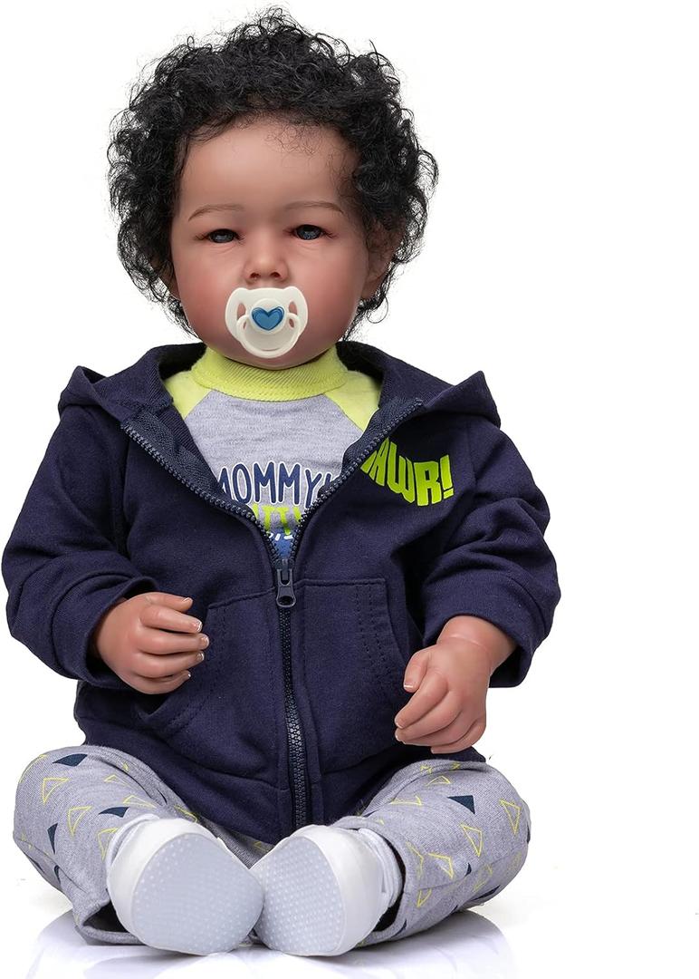 iCradle Reborn Baby Dolls Boy Black Biracial African American Realistic Newborn Baby Dolls Lifelike Ethnic Silicone Reborn Toddler Doll Toy Accessories Gift for Collection & Kids Age 3+