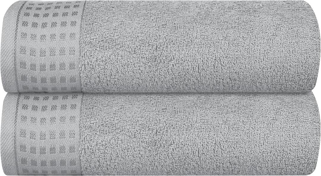 GLAMBURG 100% Cotton 2 Pack Oversized Bath Towel Set 28x55 Inches, Ultra Soft Highly Absorbant Compact Quickdry & Lightweight Large Bath Towels, Ideal for Gym Travel Camp Pool - Light Grey