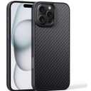 Real Carbon Fiber Case for iPhone 16 Pro Max/16 Pro/16 Plus/16, Compatible with MagSafe Ultra-Thin Lightweight 1500D Kevlar Aramid Fiber Military-Grade Drop Case (16 Pro Max) Black