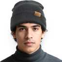 August Crown Unisex Double Layer Knit Winter Beaniehat (Black & Gray 2 Pack)
