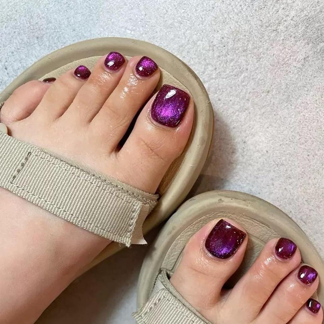 Purple Glitter Acrylic Toenails - Press On, Shiny, False, 24pcs for Women & Girls