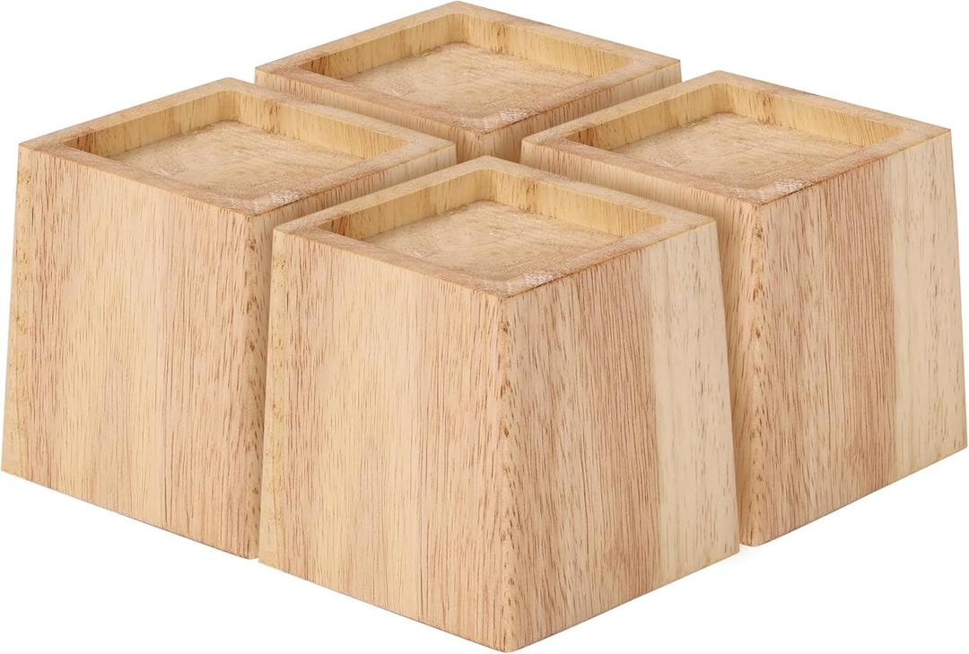 TQVAI Wood Bed Risers - Supports up to 2200 lbs - Heavy Duty Furniture Risers for Sofa Desk Couch Table, 4 Pack Bed Frame Legs Support with Non-Slip Rubber Pad, 3.5" H(Inner 3" H) - Original