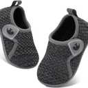 FEETCITY Baby Boys Girls First Walking Shoes Infant Sneakers Crib Shoes Breathable Lightweight Slip On Shoes (Dark Grey) 132