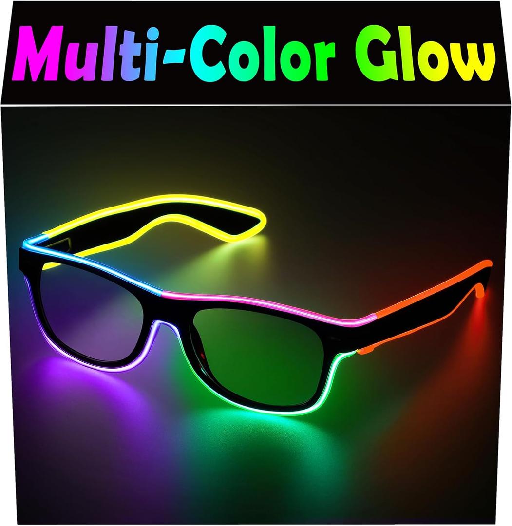YouRfocus Led Light up Glasses Multi-Color Glow in the Dark Neon Glasses for Rave Party, EDM, Halloween, Wired with Battery Power (6 colors)