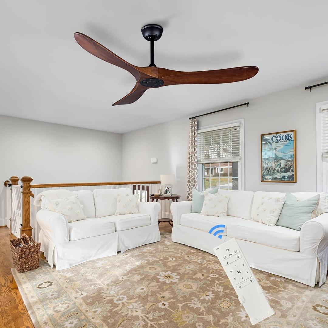 52" Bedroom Ceiling Fan, 3 Blade Ceiling Fan With Remote Control, Ceiling Fans Without Lights,2 Downrods, Reversible DC Motor 22W Quiet Energy Saving