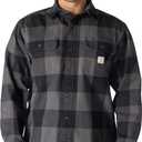 Carhartt Men's Loose Fit Heavyweight Flannel Long-Sleeve Plaid Shirt (Small, Gravel)