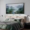 Framed Mountain Misty Forest Landscape Wall Art for Living Room, 60x30 Inch, 28.5"L x 57"W