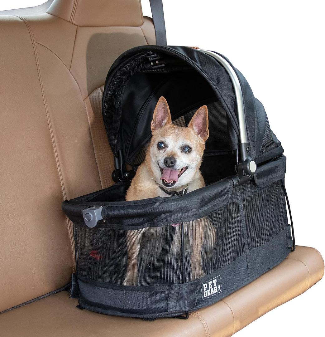 Pet Gear No-Zip View 360 Pet Safety Carrier & Car Seat for Small Dogs & Cats Push Button Entry,View 360 20-inch,New Black