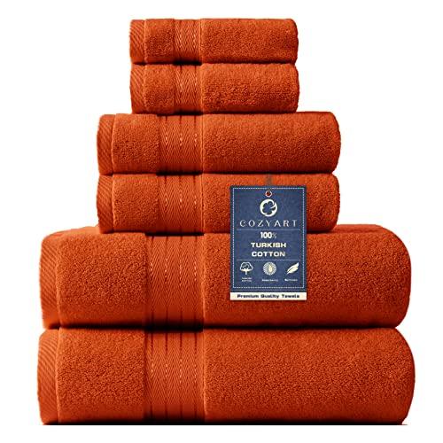 COZYART Burnt Orange Bath Towel Set for Bathroom Turkish Cotton Thick Soft Absorbent Durable 650 GSM Towel Sets of 6, 2 Large Bath Towels, 2 Hand Towels, 2 Washclothes
