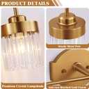 Crystal Modern Bathroom Vanity Light, 3 Light Brushed Gold Bathroom Light Fixtures, with Crystal Glass Shade, Bathroom Lighting Fixtures Over Mirror, Wall Light for Bedroom Living Room