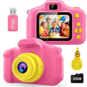Desuccus Kids Camera for Girls 3-12, 1080P HD Digital Camera with 32GB SD Card - Toddler Camera, Christmas Birthday Gift Toys for 4 5 6 7 8 9 10 11 Year Old Girls (Pink)