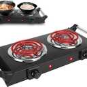 Moclever Hot Plate Electric Stove, 2000W Portable Cooking Stove w/Cooling Handle, 5 Levels of Adjustable Temperature, Countertop Burners Dual Coil Burner for Home RV Camping, Fits All Cookware