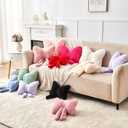 Dusty Blue Bow Pillow,12'' Bow Decorative Pillows with Faux Rabbit Fur,Soft Bow Throw Pillows Aesthetic Bow Shaped Pillow for Bed Sofa Couch Home Decor