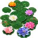 22 Pack Artificial Floating Foam Lotus Flowers with Artificial Frog Lotus Leaves, Lily Pads for Lake, Pond Plants Ornaments for Pool Water Decoration, Colorful