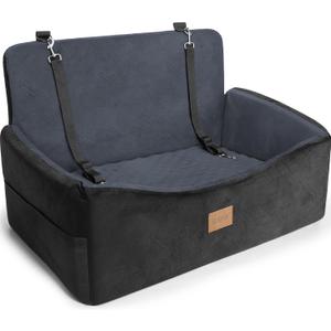 Dog Car Seat for Large Medium Sized Dogs Under 55 lbs, Dog Booster Seat for 2 Small Dogs with Detachable Washable Cover and Cushion, Memory Foam Pet Car Seat with 2 Safety Belts and Storage Pockets