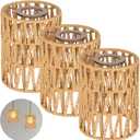 3 PCS Rattan Lamp Shade, Small Wicker Pendant Light Shade - Cylinder Woven Wicker Lampshades Replacement, Paper Rope & Metal Frame, Bohemian Ceiling Hanging Light Shades for Wall Light