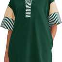 Wenrine Women's Polo V Neck T Shirt Dress Casual Summer Oversized Color Block Short Sleeve Sweatshirt Mini Dresses (Dark Green, Large)